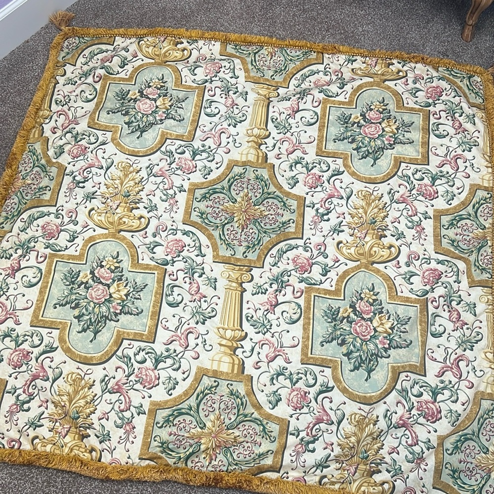 Square table cover tablecloth fringed tassels. Old world European style 51”
